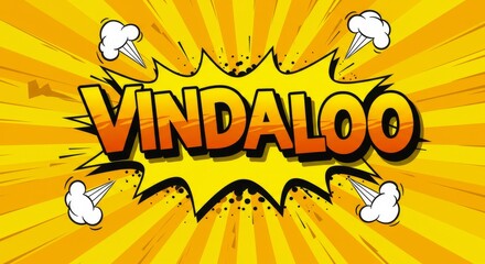 Vindaloo Curry Graphic with Bold Yellow Comic Design and Spicy Artwork