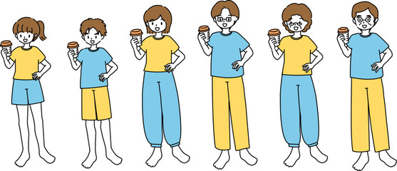 プロテインを持っている笑顔の家族のセットイラスト