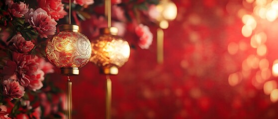 Chinese New Year's Festive Lanterns and Flowers