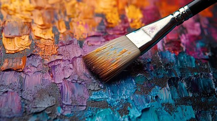Fototapeta premium Vibrant Oil Painting with Impasto Texture and Paintbrush Detail