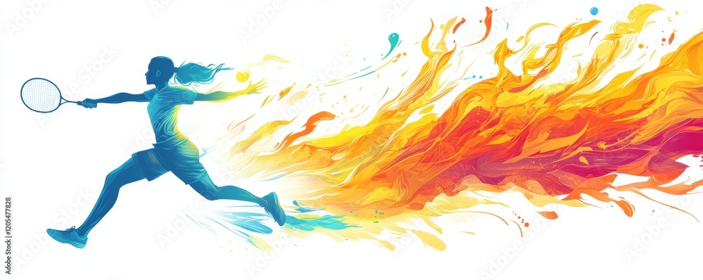 Poster dynamic illustration of a badminton player in action