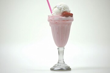 Delicious Strawberry Milkshake with Ice Cream and Fresh Strawberry