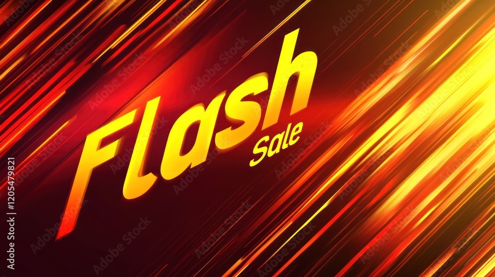 Poster dynamic diagonal lines in fiery red and yellow tones creating a flash sale effect