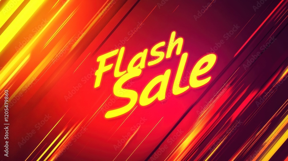 Poster dynamic diagonal lines in fiery red and yellow tones with flash sale text for promotion