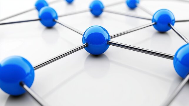 Abstract molecular structure with blue spheres and black rods illustrating scientific concepts and connections in mathematics
