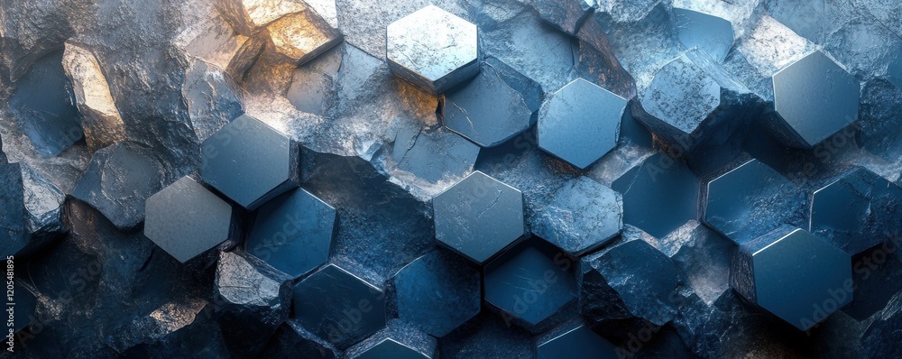 Poster abstract blue and gray hexagonal pattern with textured surface