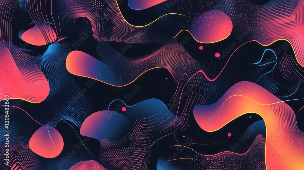 Aufkleber abstract dynamic irregular geometric pattern with flowing shapes on a dark background