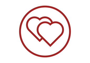 Icono rojo de dos corazones en fondo blanco