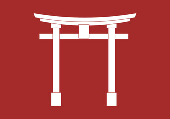 Silueta blanca de un torii japones en fondo rojo