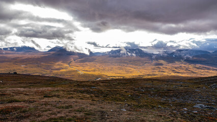 Hike area landscape in Abisko national park in north of Sweden.