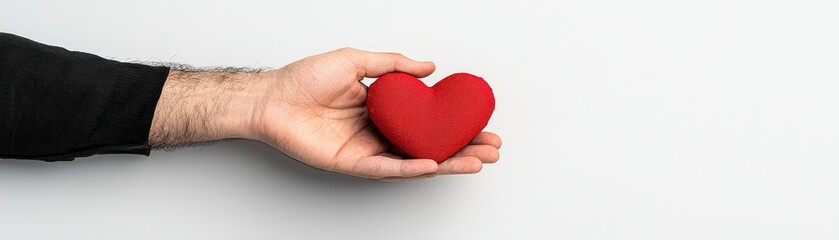 Fototapeta premium Hand Holding Red Heart Shape in Soft Texture Against Light Background for Love Concept