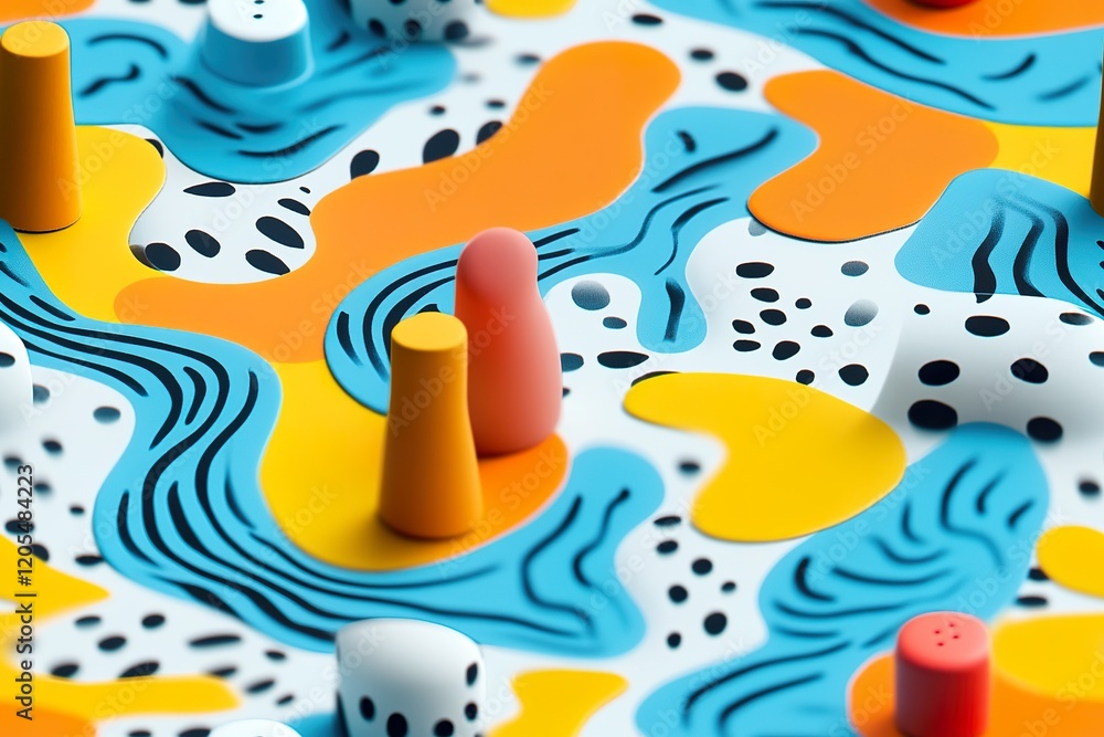 Aufkleber abstract colorful shapes and cylinders on a patterned surface