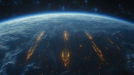 Obraz premium Spectacular Night View of Earth from Space, Showing City Lights and Starry Sky