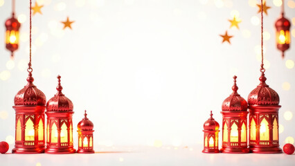 Obraz premium close-up soft focus of a Muslim lanterns in warm colors on a blurred white background