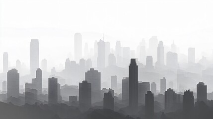 Obraz premium Misty Cityscape Skyline Monochrome Illustration