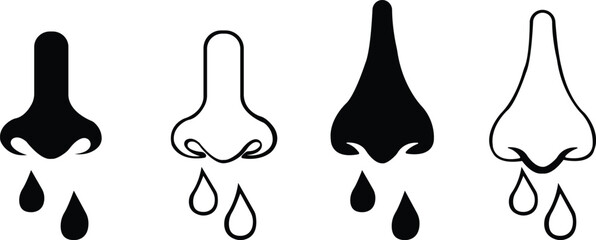 Running nose line icon set.Sneezing, illness, infection. Symptom concept. Symptom concept element..Can be used for topics like flu, allergy, disease, isolated on transparent background.