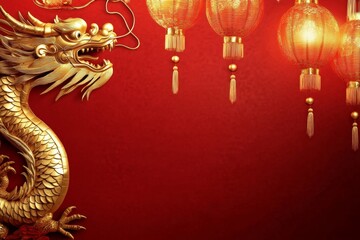 Golden Dragon and Red Lanterns: A Festive Chinese New Year Backdrop