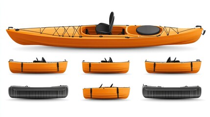 Orange Kayak Views Showing Different Angles and Positions