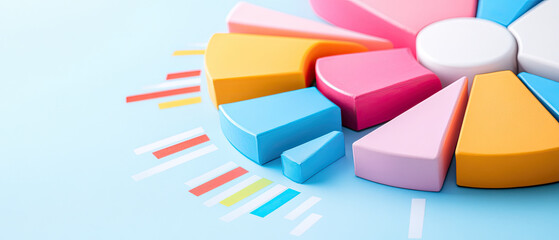 Colorful 3D pie chart with vibrant segments on light blue background