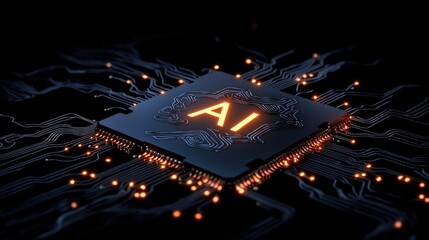 Modern Artificial Intelligence Chip with Circuit Board Detail and Glowing Connections
