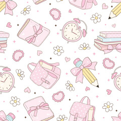 Cute School, Coquette Pencil Seamless Pattern