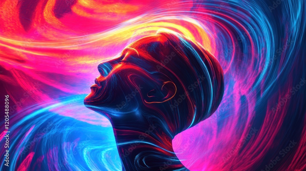 Poster dynamic swirling lines create fluid patterns in a vibrant neo futuristic style composition