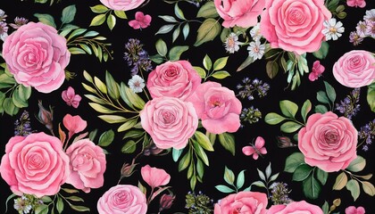 Beautiful roses and garden flowers floral vintage seamless pattern graphic resource
