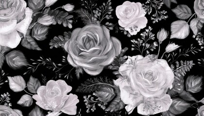 Beautiful roses and garden flowers floral vintage seamless pattern graphic resource