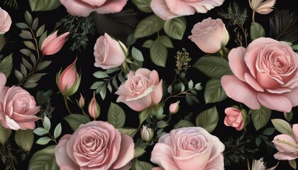 Beautiful roses and garden flowers floral vintage seamless pattern graphic resource