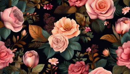 Beautiful roses and garden flowers floral vintage seamless pattern graphic resource