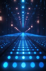 Obraz premium Futuristic corridor with radiant blue light and digital glow