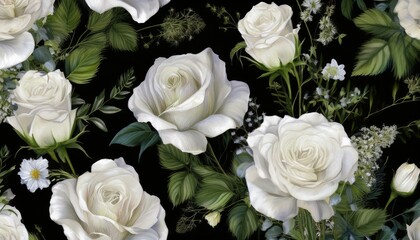 Beautiful roses and garden flowers floral vintage seamless pattern graphic resource