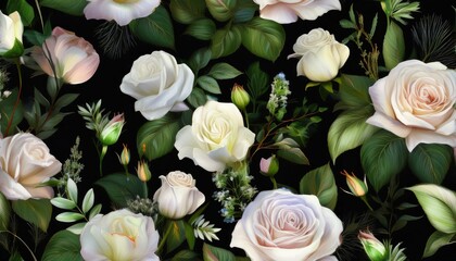 Beautiful roses and garden flowers floral vintage seamless pattern graphic resource