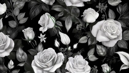 Beautiful roses and garden flowers floral vintage seamless pattern graphic resource