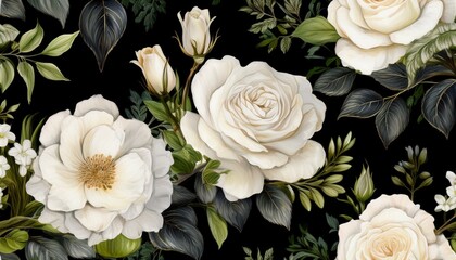 Beautiful roses and garden flowers floral vintage seamless pattern graphic resource