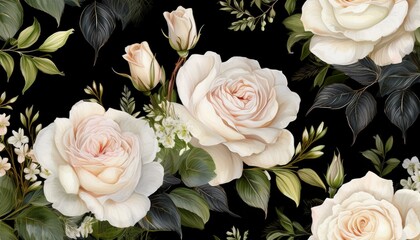 Beautiful roses and garden flowers floral vintage seamless pattern graphic resource