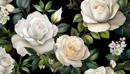 Beautiful roses and garden flowers floral vintage seamless pattern graphic resource