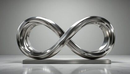 Silver infinity symbol on a reflective surface