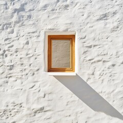 Small Wooden Framed Window on Whitewashed Stone Wall