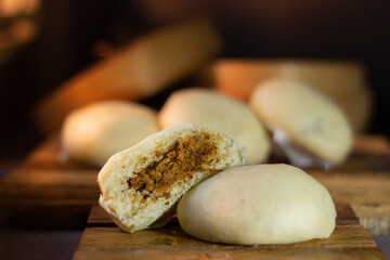 A close up of a pastry with a hole in it