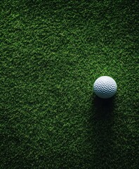 A cinematic shot captures a golf ball perfectly nestled on bright, colorful nylon turf, bathed in sunlight during a lovely afternoon at the practice green
