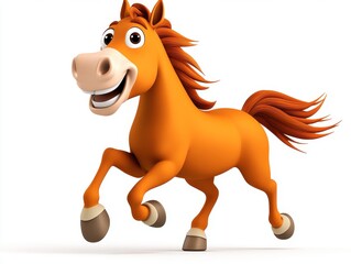 A cheerful orange cartoon horse joyfully runs, showcasing a playful character with a big smile and lively mane.