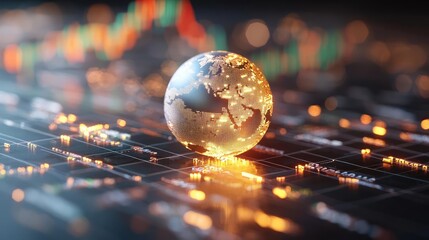 Earth glowing under a matrix of treaties and investment lines, vibrant tones, global financial market, financial regulation