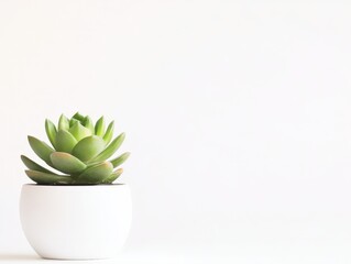 A succulent plant in a white pot against a minimalistic background.