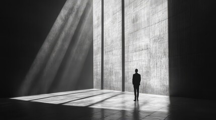 Delving into the profound meaning of existence, I find myself within an expansive void, where captivating contrasts of light and shadow create a mesmerizing interplay