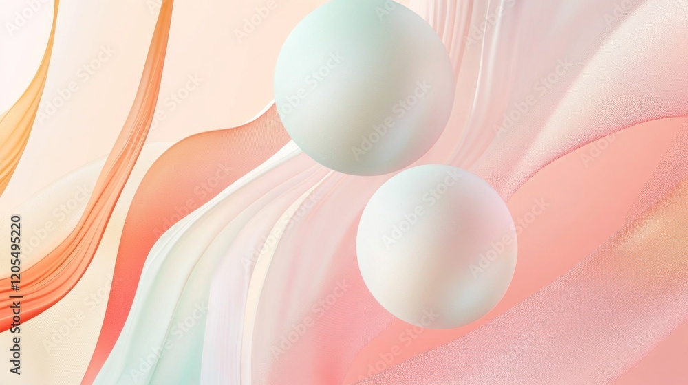 Poster elegant abstract design with pastel hues, soft gradients and two floating spheres creating a smooth 