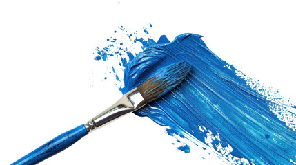 Obraz premium Brush with blue paint stroke on transparent background