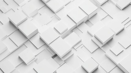 Abstract white geometric shapes, cubes and squares background.