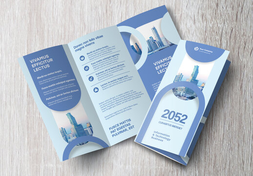 Corporate brochure design template &ndash; Professional modern tri-fold leaflet with geometric layout and business theme in Blue shade.
