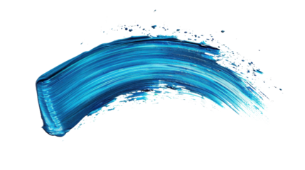 Brush with blue paint stroke on transparent background
